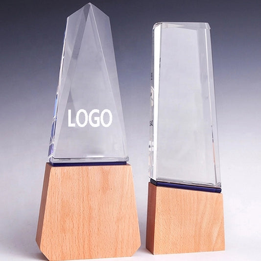 Crystal Trophy With Wooden Base