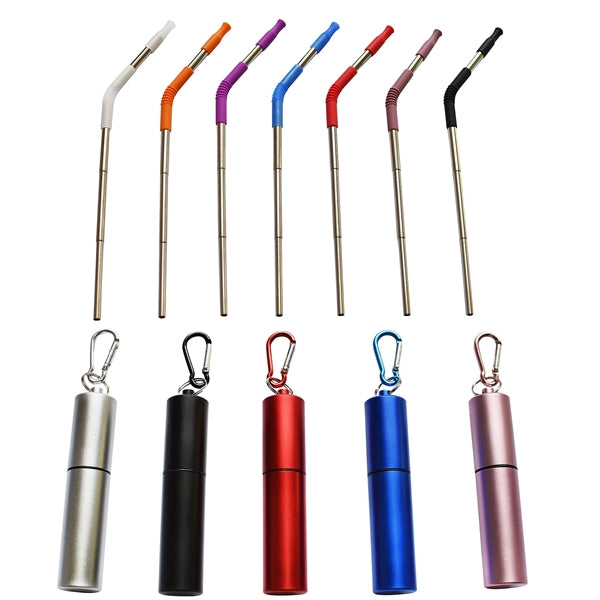 Collapsible Bent Metal Straw Kit with Carabiner