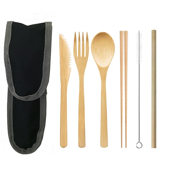 Bamboo Travel Utensil Set With Carrying Case