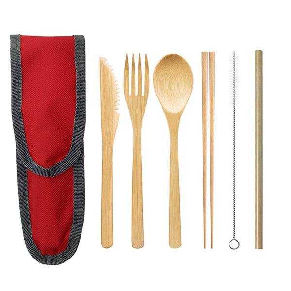Bamboo Travel Utensil Set With Carrying Case