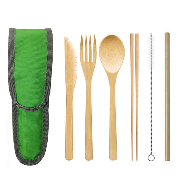 Bamboo Travel Utensil Set With Carrying Case