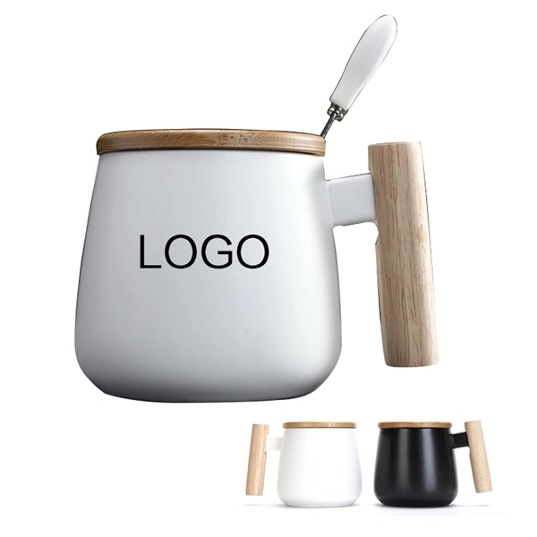 Wooden Lid Spoon Mug Cup