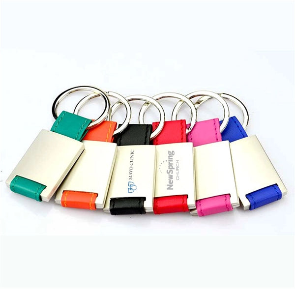 Chrome Leatherette Metal Keychain
