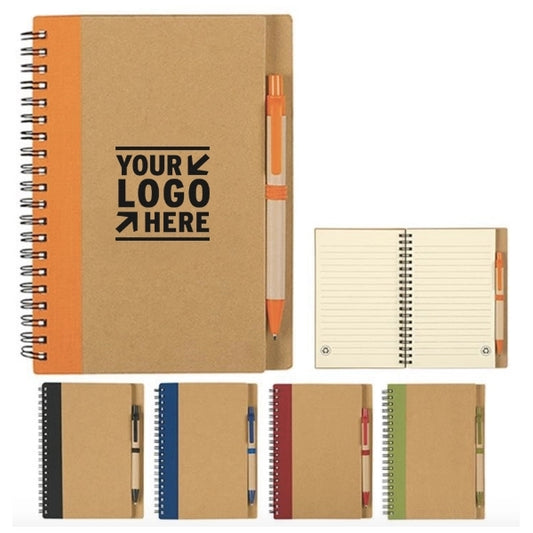 Lined Spiral Kraft Notebook with Pen In Holder