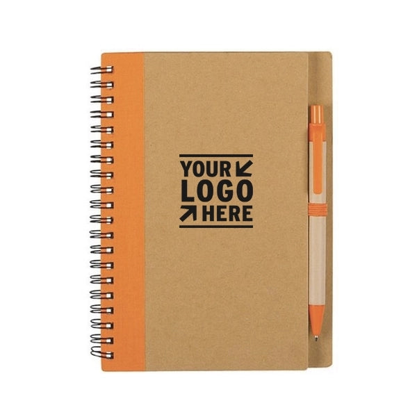 Lined Spiral Kraft Notebook with Pen In Holder