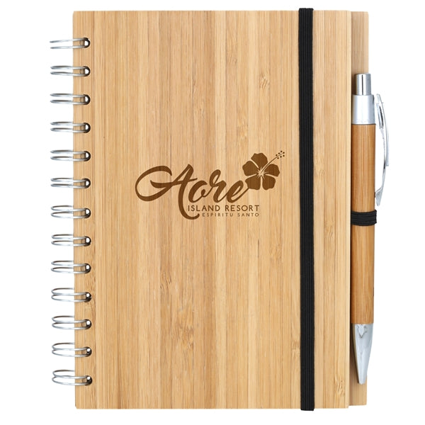 Bamboo Wire-Bound Notepad With Pen