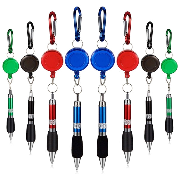 Carabiner Retractable Cord Reel Keychain Pen