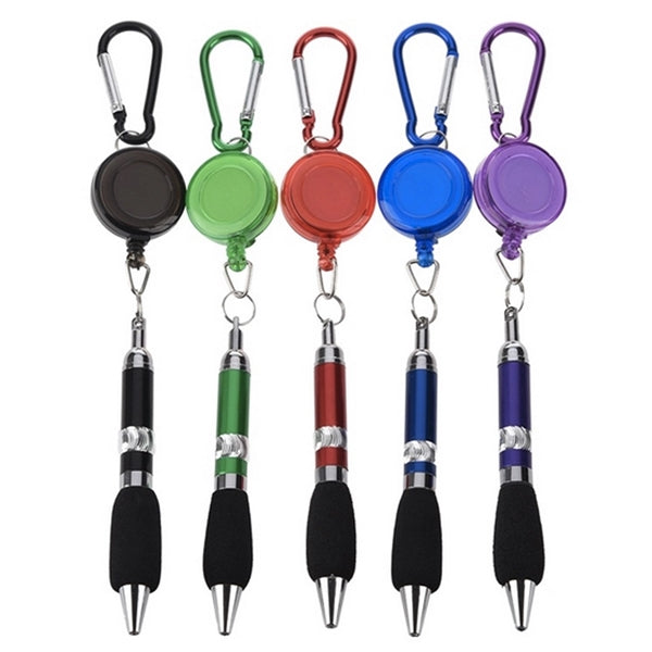 Carabiner Retractable Cord Reel Keychain Pen