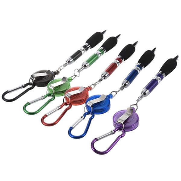 Carabiner Retractable Cord Reel Keychain Pen