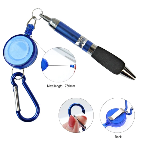 Carabiner Retractable Cord Reel Keychain Pen