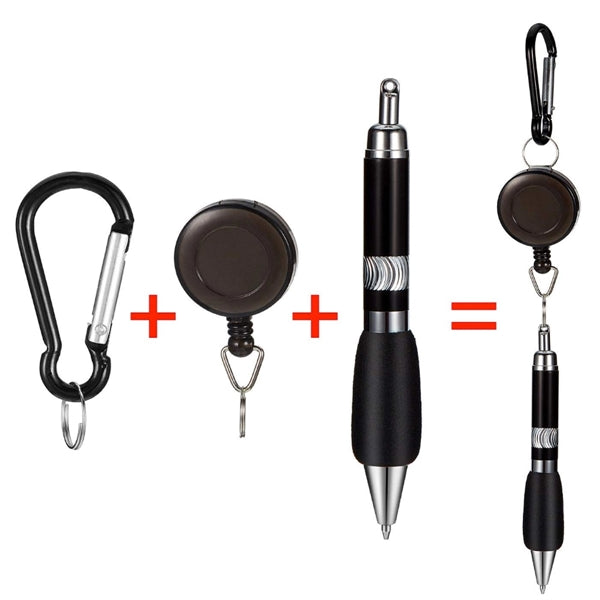 Carabiner Retractable Cord Reel Keychain Pen