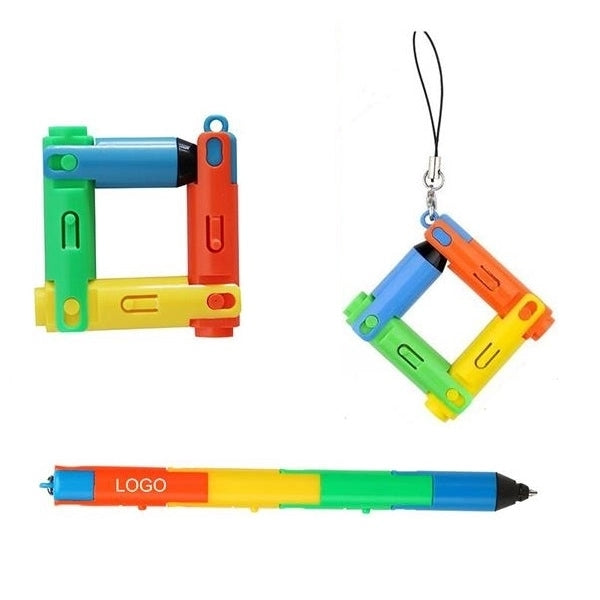 Foldable Plastic Puzzle Ballpoint Pen with Hanging Chain