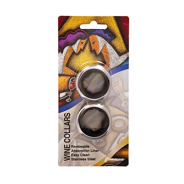 Two Stainless Steel Wine Collars on a Blister Card