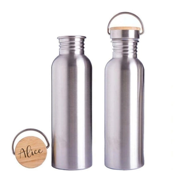 Stainless Steel Water Bottle with Bamboo Lid 17 oz