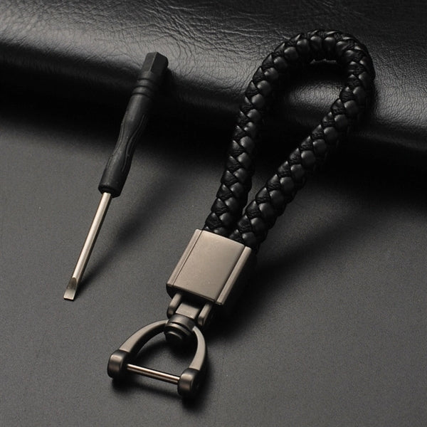 Hand-woven Leather Rope Keychain