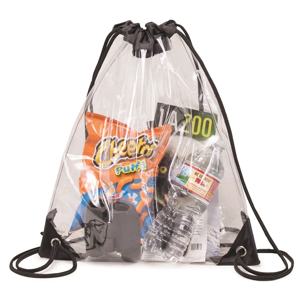 Clear Vinyl Drawstring Tote Bag w/Black Trim