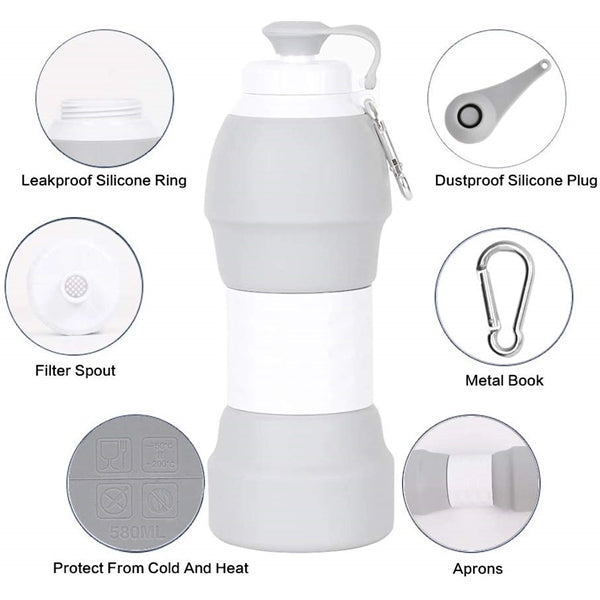 20oz Re-useable BPA Free Silicone Foldable Water Bottle
