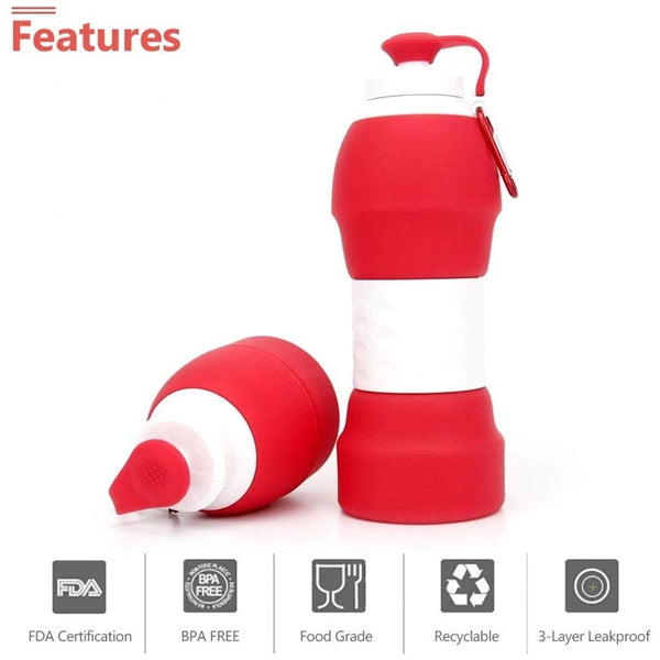 20oz Re-useable BPA Free Silicone Foldable Water Bottle