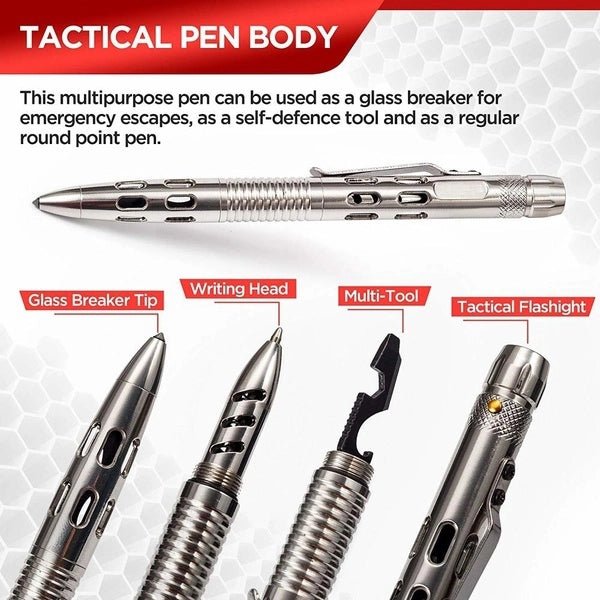 Self Defense EDC Tactical Pen W/ LED Flashlight & Knife