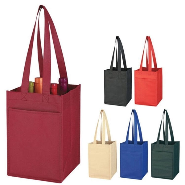 Non-Woven Wine Four Bottle Tote Bag