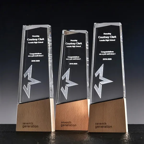 Optic Crystal Trophy with Wood Base