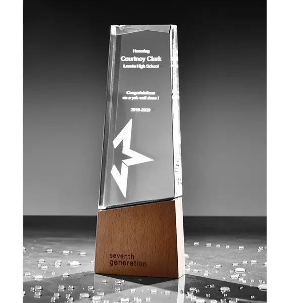 Optic Crystal Trophy with Wood Base