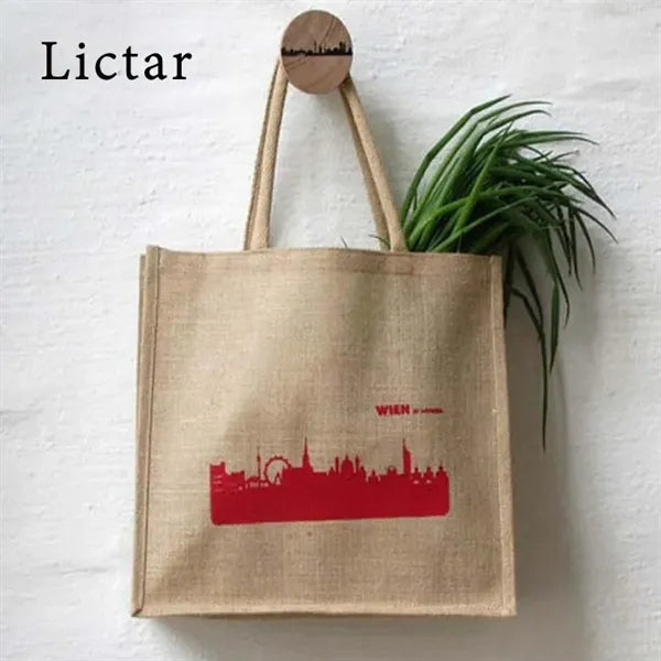 Organic Food Storage Jute Burlap Shopping Tote Bag