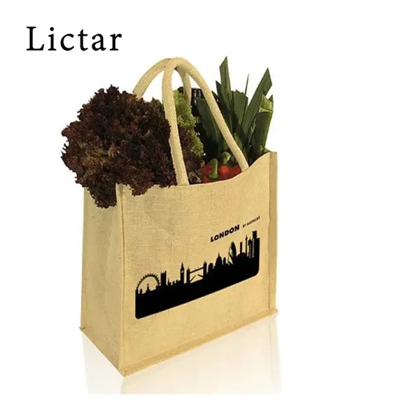 Organic Food Storage Jute Burlap Shopping Tote Bag