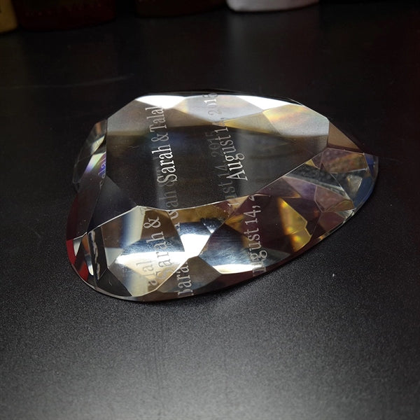 Crystal Heart Shaped Faceted Paperweight