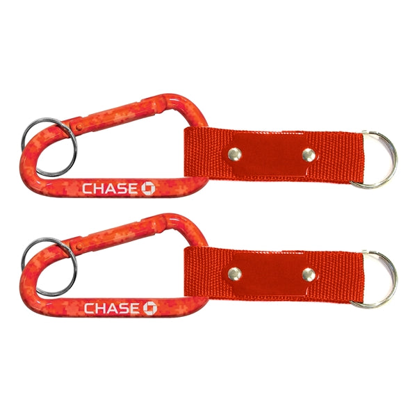 Red Carabiner with Strap and Metal Plate w/ Split Ring