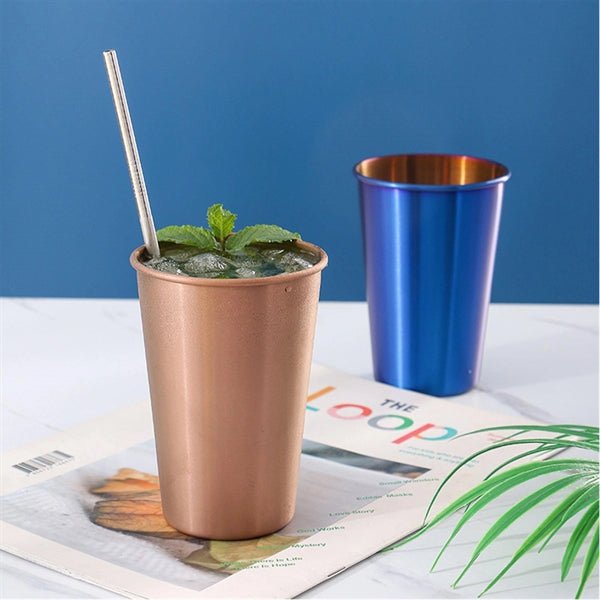 14oz 17oz Titanium-plated Gold Water Cup With Straw