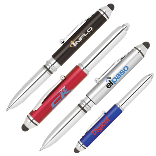Plastic 3 in 1 stylus pen with L.E.D. flashlight