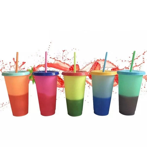 24 oz BPA Free Cold Water Color Changing Cup with Straw