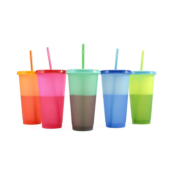 24 oz BPA Free Cold Water Color Changing Cup with Straw