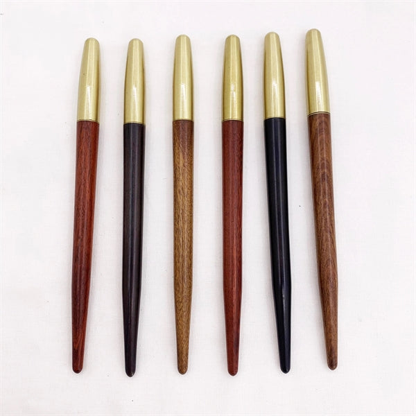Wooden roller pen with brass screw cap and sharp end