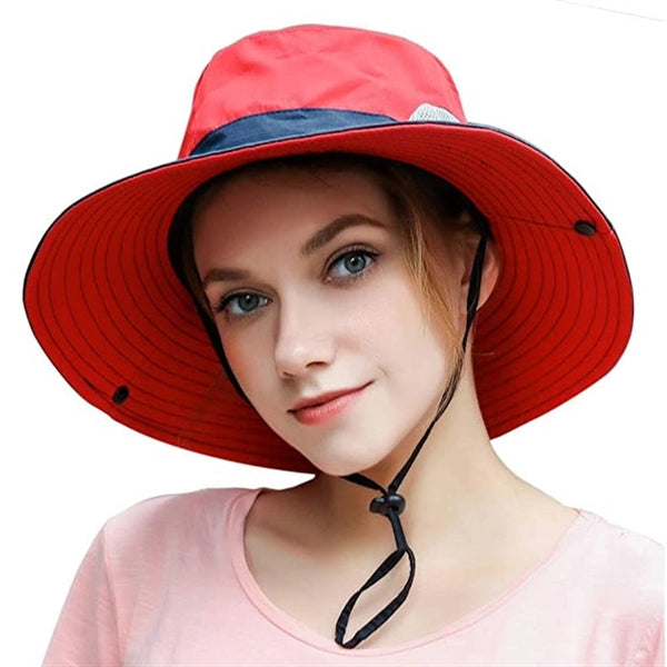 Womens UV Protection Wide Brim Sun Mesh Ponytail Hole Hats