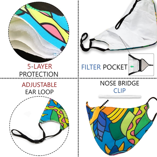 5 Layer Full Color Face Mask w/ Adjustable Ear Loop