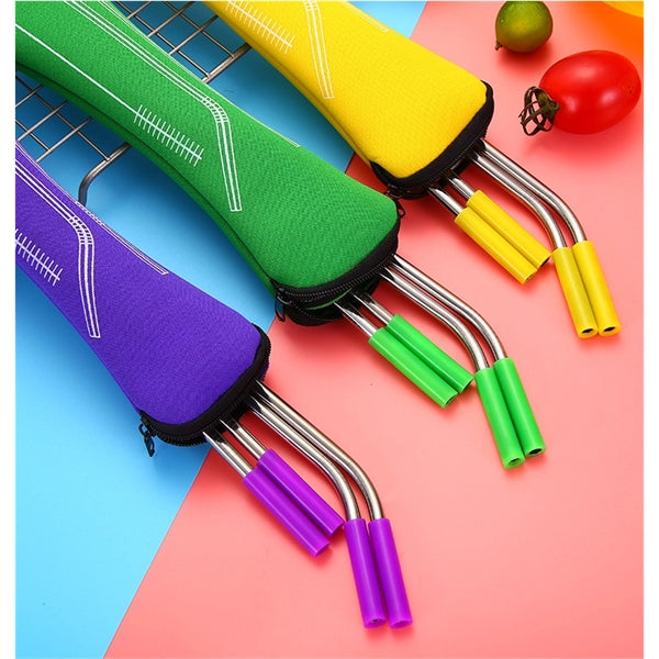 Stainless Steel Drinking Straw with Cleaner in Pillow Pouch