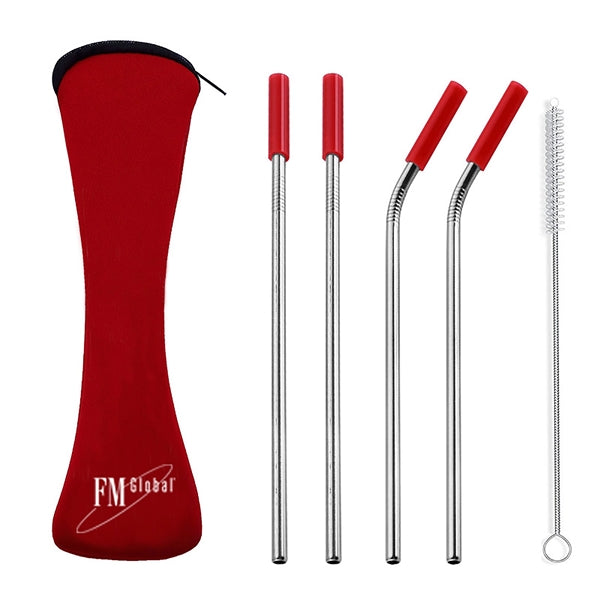 Stainless Steel Drinking Straw with Cleaner in Pillow Pouch