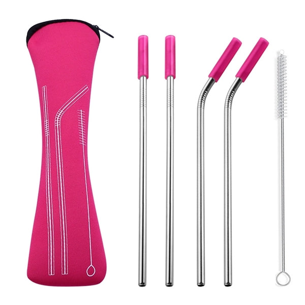 Stainless Steel Drinking Straw with Cleaner in Pillow Pouch