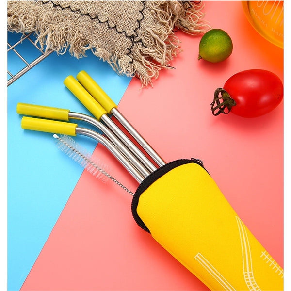 Stainless Steel Drinking Straw with Cleaner in Pillow Pouch