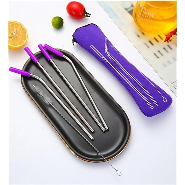 Stainless Steel Drinking Straw with Cleaner in Pillow Pouch
