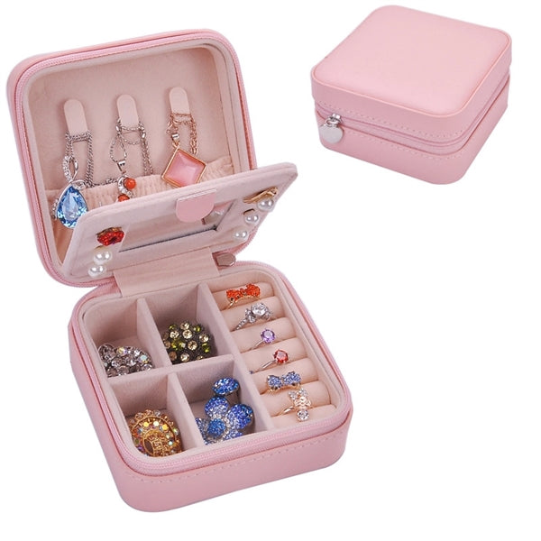 Portable Mini Jewelry Travel Case with Zipper Mirror