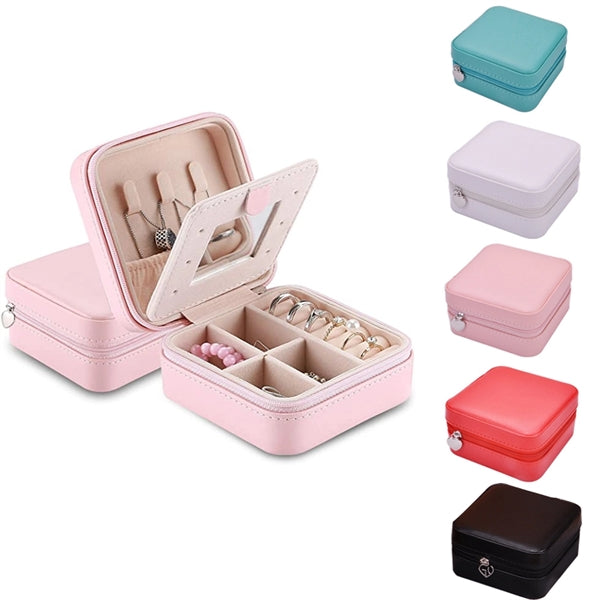 Portable Mini Jewelry Travel Case with Zipper Mirror