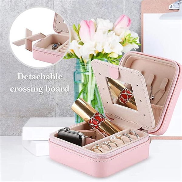 Portable Mini Jewelry Travel Case with Zipper Mirror