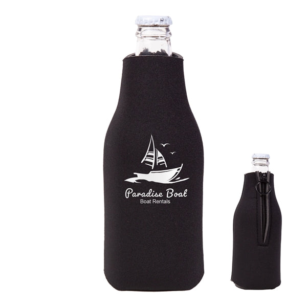 Zipper Beer Bottle Cooler (1 Color Imprint)