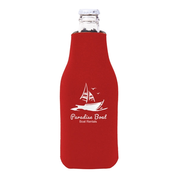 Zipper Beer Bottle Cooler (1 Color Imprint)