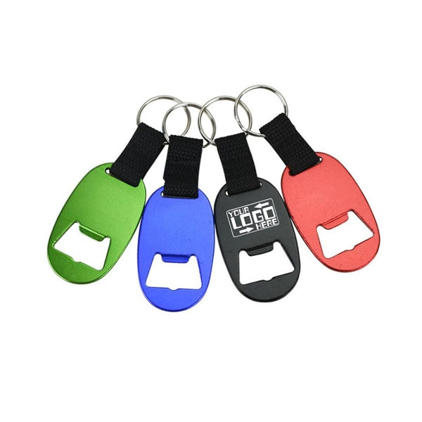 Oval Shape Bottle Opener Keychain w/ Woven Nylon Strap