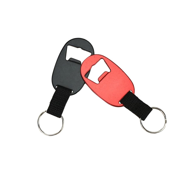 Oval Shape Bottle Opener Keychain w/ Woven Nylon Strap