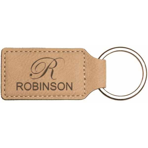 2 3/4" x 1 1/4" Light Brown Laserable Leatherette Keychain